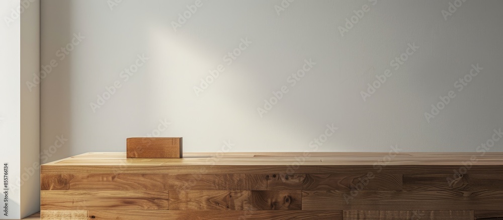 Poster modern furniture set, wooden table , wooden dawer box on white background . with copy space image. p