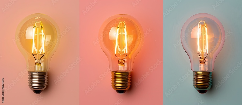 Poster three vintage edison light bulbs, isolated on pastel background. with copy space image. place for ad