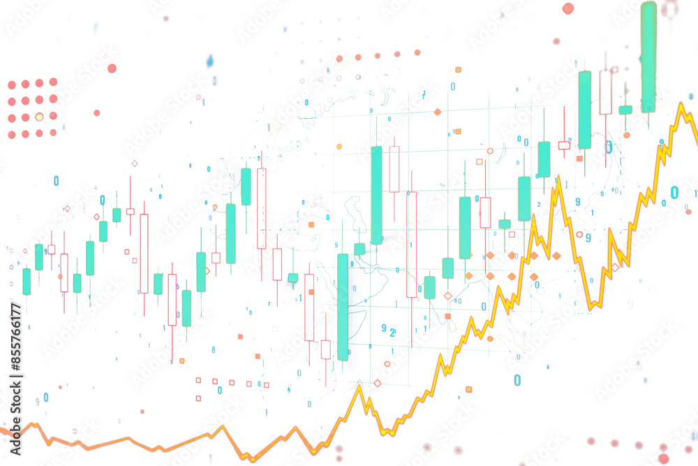 Poster Abstract financial chart with candlestick patterns over an artistic background, concept of stock market analysis