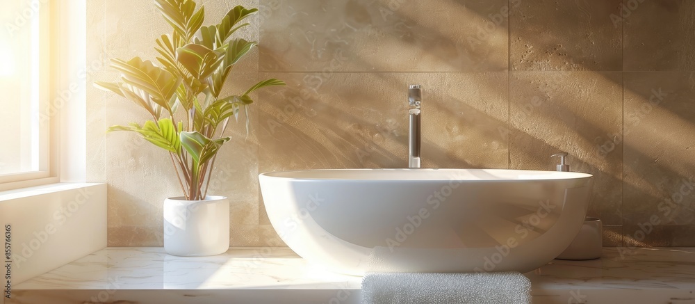 Poster faucet and sink decoration in bathroom interior. with copy space image. place for adding text or des