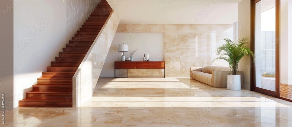 Poster contemporary house: staircase and a living room. with copy space image. place for adding text or des