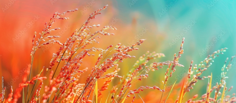 Poster Grass and rice plant Dye color. with copy space image. Place for adding text or design