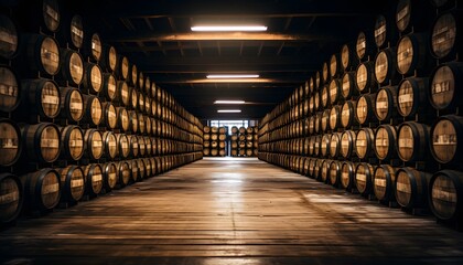 Cellar with whiskey barrels