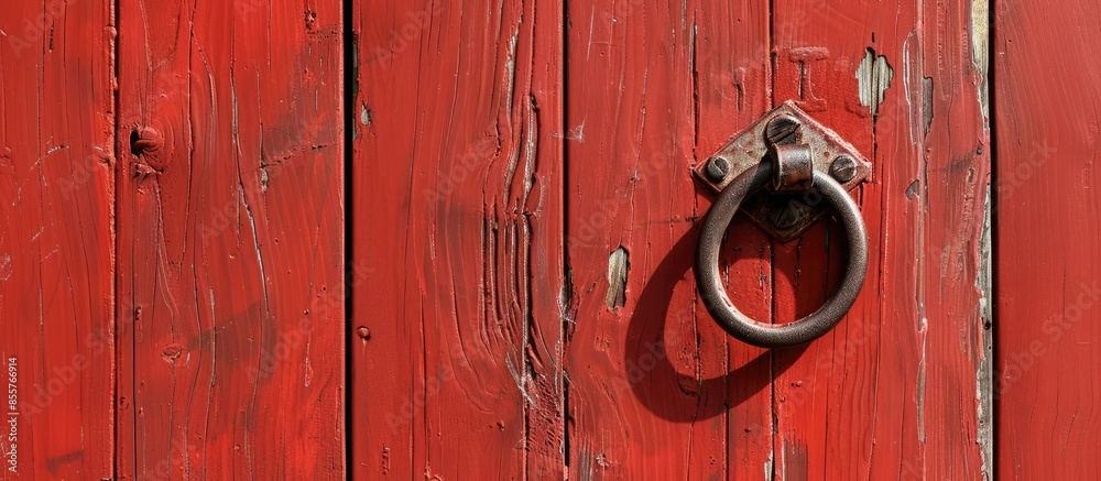 Aufkleber a coat hook hanging on the back of a red door. with copy space image. place for adding text or desig