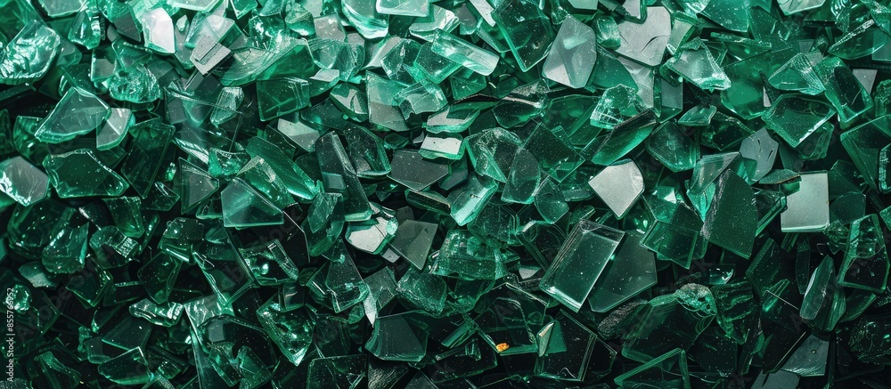 Poster Top view background many recycle pieces of broken glass in green. with copy space image. Place for adding text or design