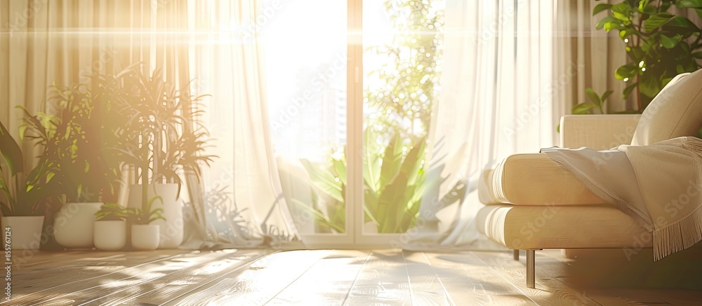 Aufkleber interior of modern home with furniture next to a bright window. with copy space image. place for add
