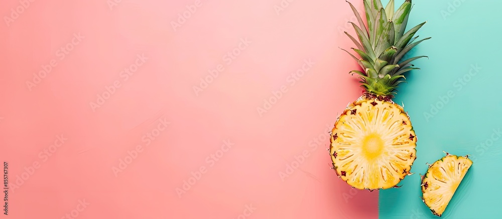 Leinwandbilder pineapple on pastel background pineapple slice cut. with copy space image. place for adding text or 