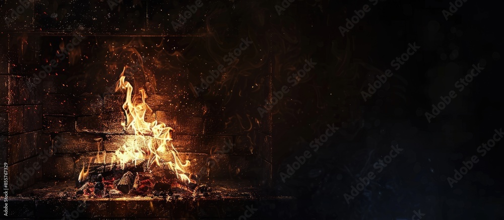 Leinwandbilder bright flame of fire burns in old fireplace. with copy space image. place for adding text or design