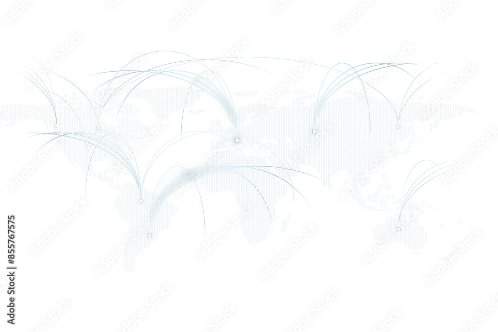 Poster Abstract world map with connecting lines on a white background, visualizing global communication concept