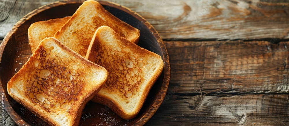 Aufkleber Toasted toast on a plate on a dark wooden background. English breakfast. with copy space image. Place for adding text or design