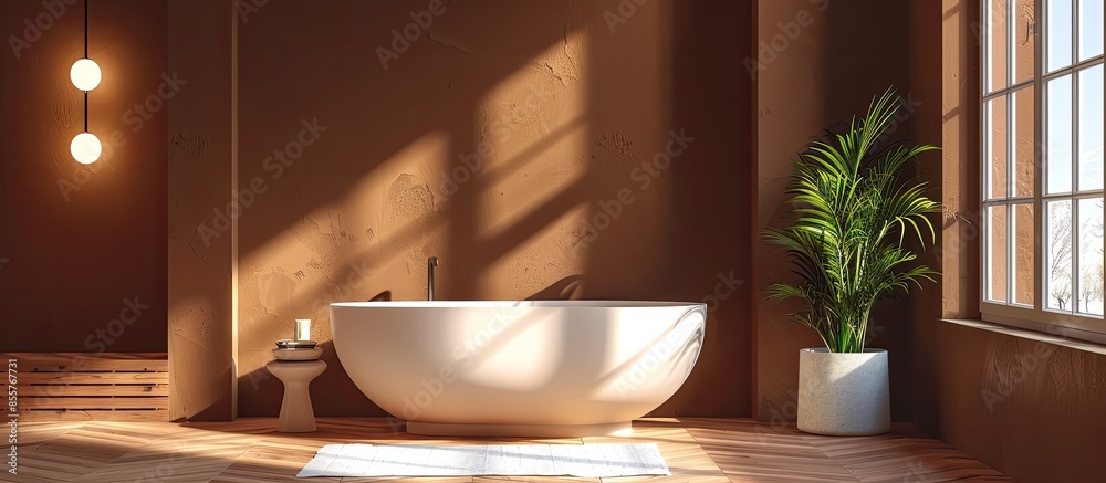 Poster modern brown bathroom interior. with copy space image. place for adding text or design