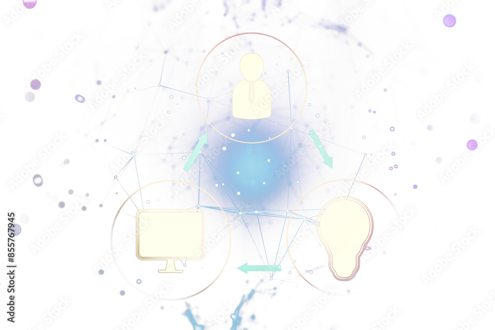 Aufkleber Abstract networking concept with icons linked by lines on a white and purple background, in a digital graphic style