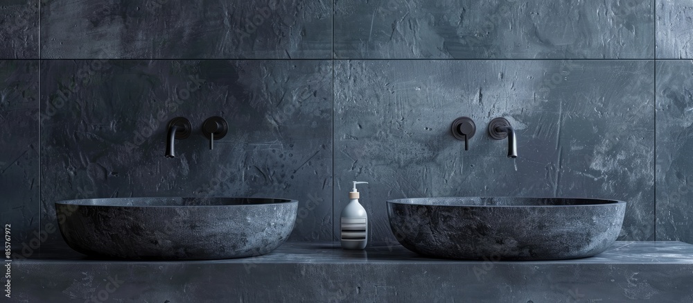 Poster Faucetc and cement sinks. with copy space image. Place for adding text or design