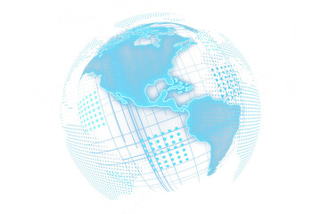 Naklejka premium A digital illustration of a stylized globe focusing on the Americas with a dotted pattern on a white background, concept of global connectivity