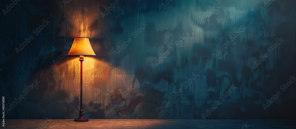 Poster Small lamp with brown light shine to the wall. Spot light concept. with copy space image. Place for adding text or design