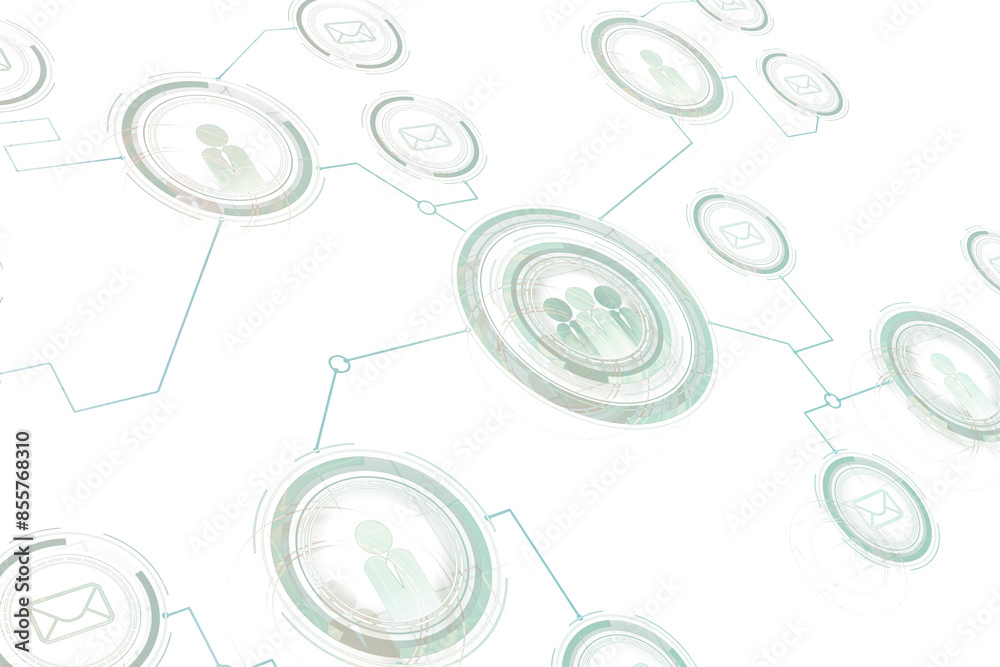 Poster abstract network connections with user and email icons on a light background, illustrating social me