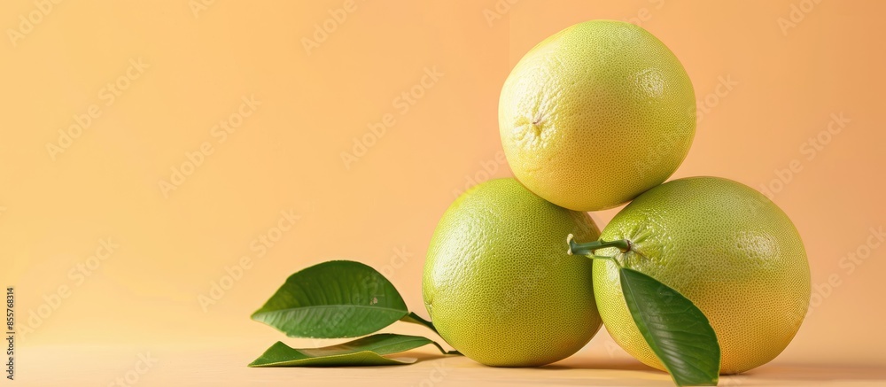Aufkleber Green pomelo citrus fruit Isolated on pastel background. with copy space image. Place for adding text or design