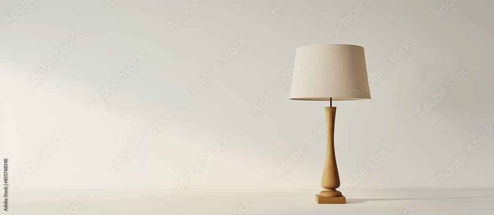 Poster cream colored table lamp and shade with stand on white back ground. with copy space image. Place for adding text or design