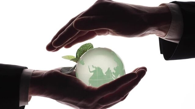 Human Hand Holding the World in Hands on white background