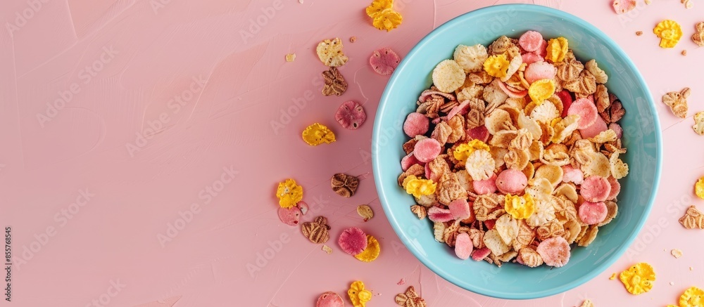 Leinwandbilder selamat hari raya chocolate corn flakes for guest to eat during festive. pastel background. with cop