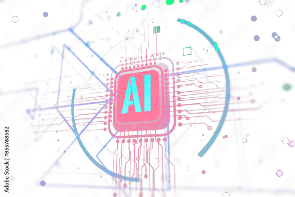 Poster Abstract AI chip design with glowing elements and circuit lines on a light background, representing the concept of artificial intelligence