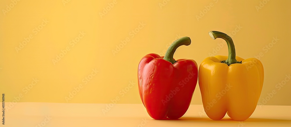 Aufkleber red and yellow bell pepper on a pastel background food. with copy space image. place for adding text