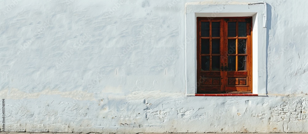 Poster A white wall and a brown window. with copy space image. Place for adding text or design