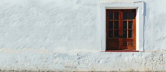A white wall and a brown window. with copy space image. Place for adding text or design
