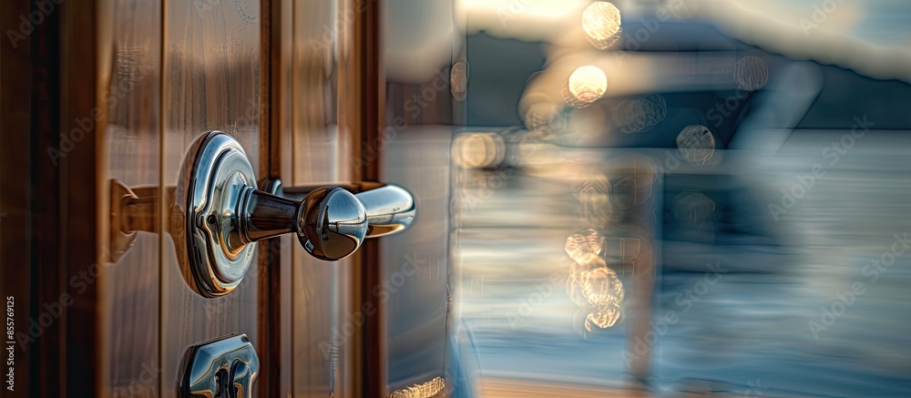 Poster the door handle of luxury yacht. with copy space image. place for adding text or design