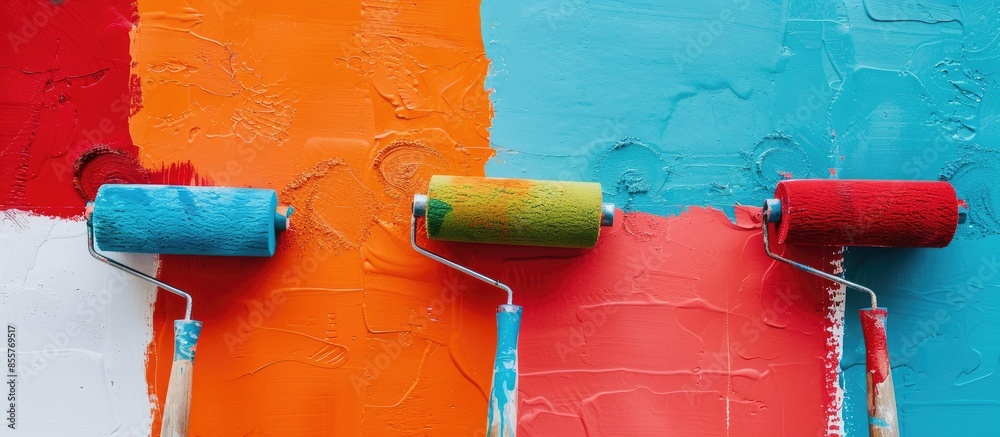 Poster painting the house. paint rollers. with copy space image. place for adding text or design