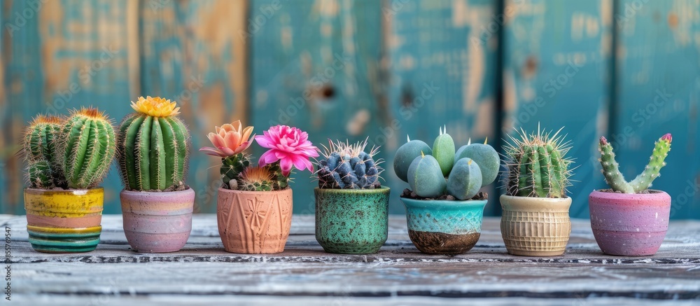 Poster Small cactus in beautiful pots. with copy space image. Place for adding text or design