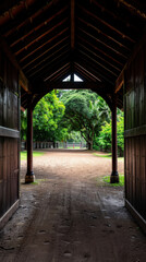 A long, narrow tunnel with a wooden roof