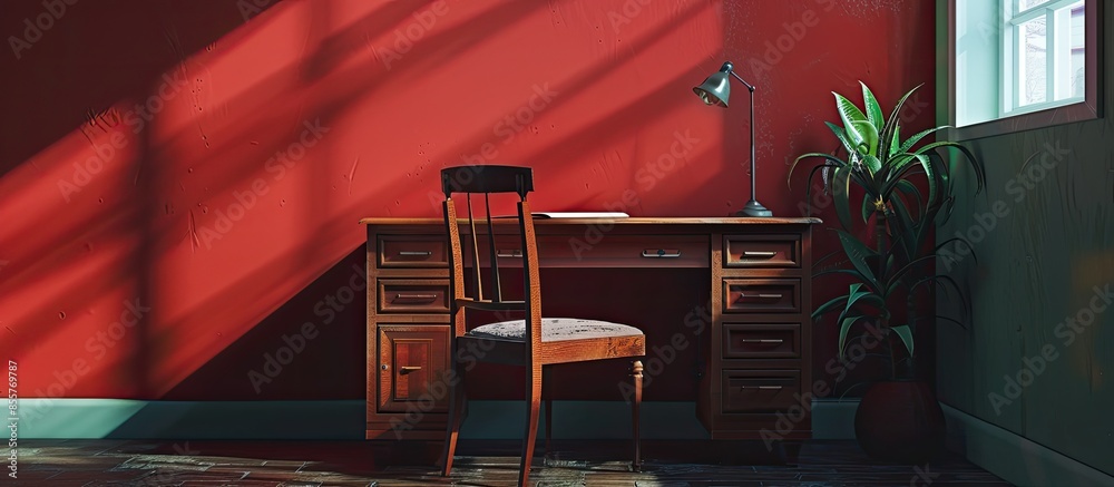Poster high desk with chair in room. with copy space image. place for adding text or design