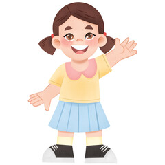 Little girl waving watercolor illustration
