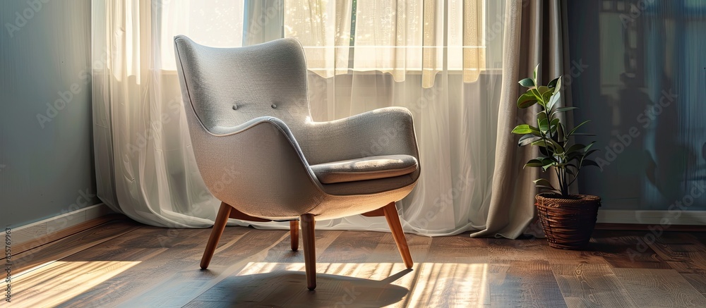 Poster elegant living room interior with comfortable armchair. with copy space image. place for adding text