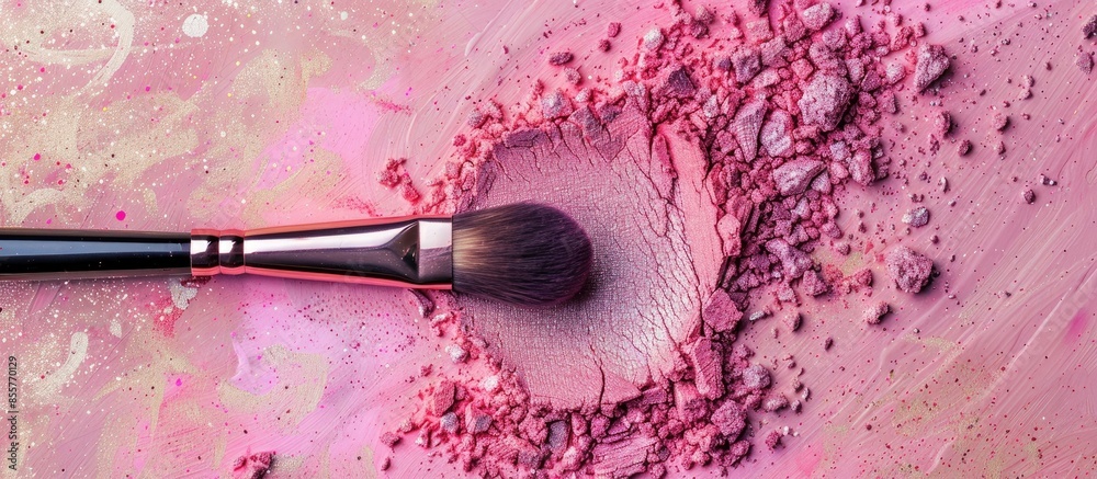 Poster Eye shadow with brush. pastel background  Texture  Isolated. with copy space image. Place for adding text or design