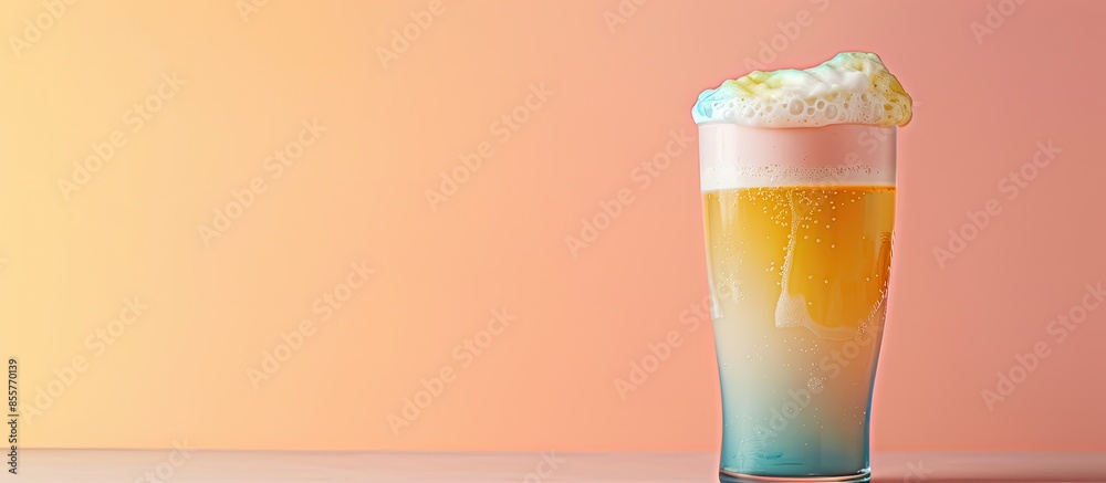 Fototapete colored drink with foam Isolated on pastel background. with copy space image. Place for adding text or design