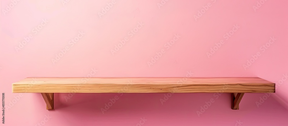 Aufkleber empty wood shelf on pink wall. with copy space image. place for adding text or design