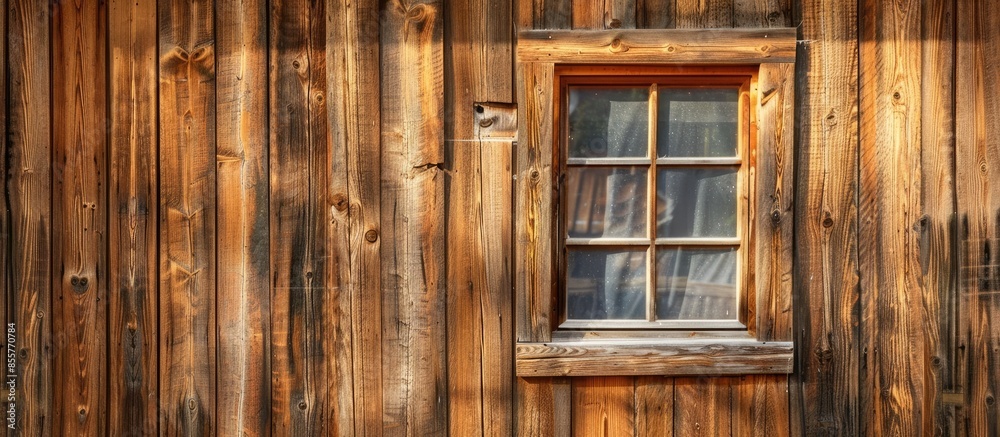 Poster Old brown wood window on wood wall. with copy space image. Place for adding text or design