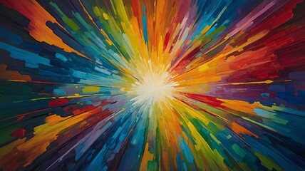 Fototapeta premium Сolorful abstract illustration of kaleidoscope of rainbow colors with bright stripes radiating outward from central white light