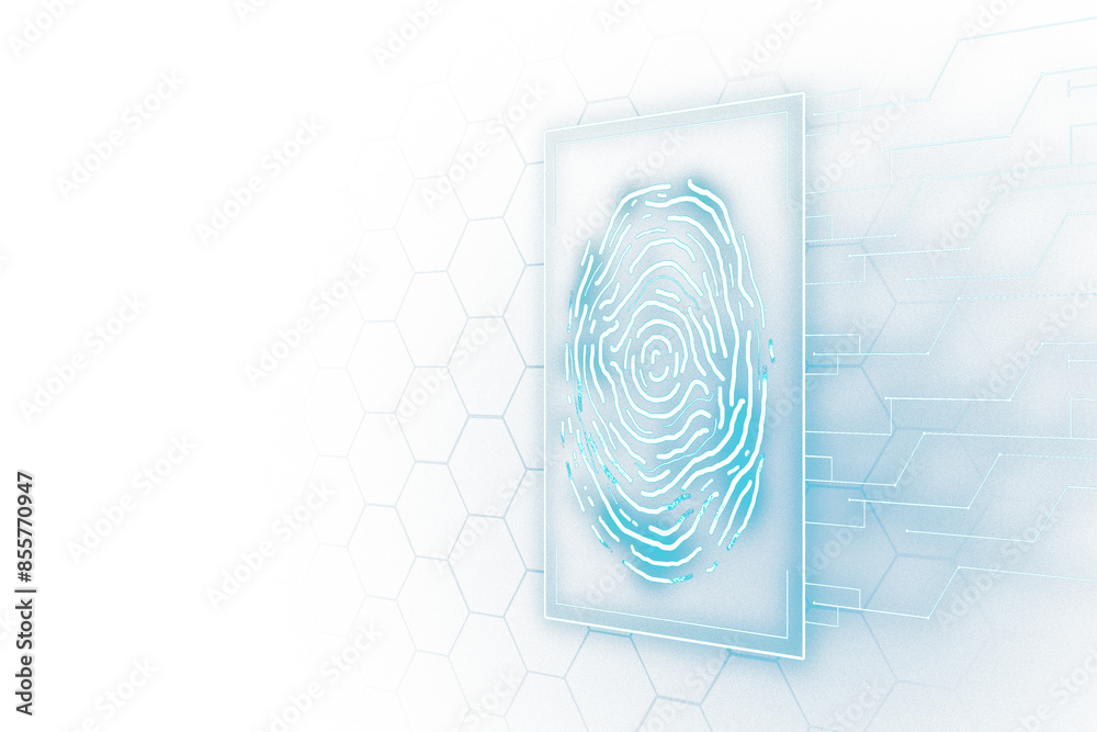 Poster Digital fingerprint scan concept with icons on a light layout background, in a clean and modern design style