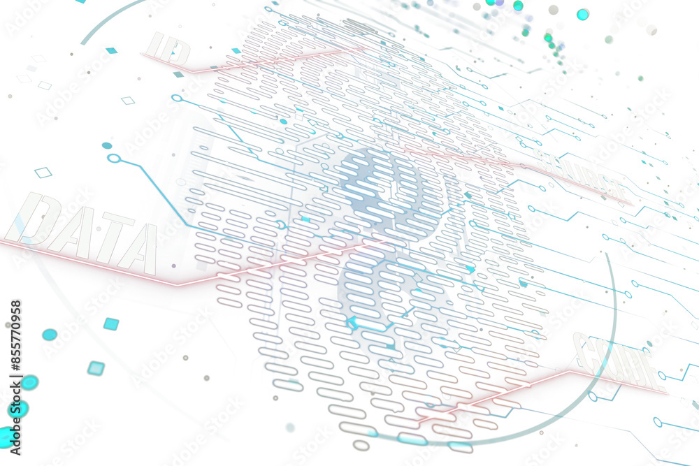 Poster Abstract digital fingerprint scan concept with icons on a light layout background, in a clean and modern design style