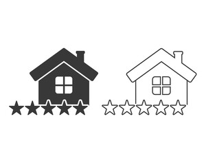 Rating estate line icon, house or hotel score, customer feedback for home quality, 5 star evaluation, real satisfaction, editable stroke vector illustration