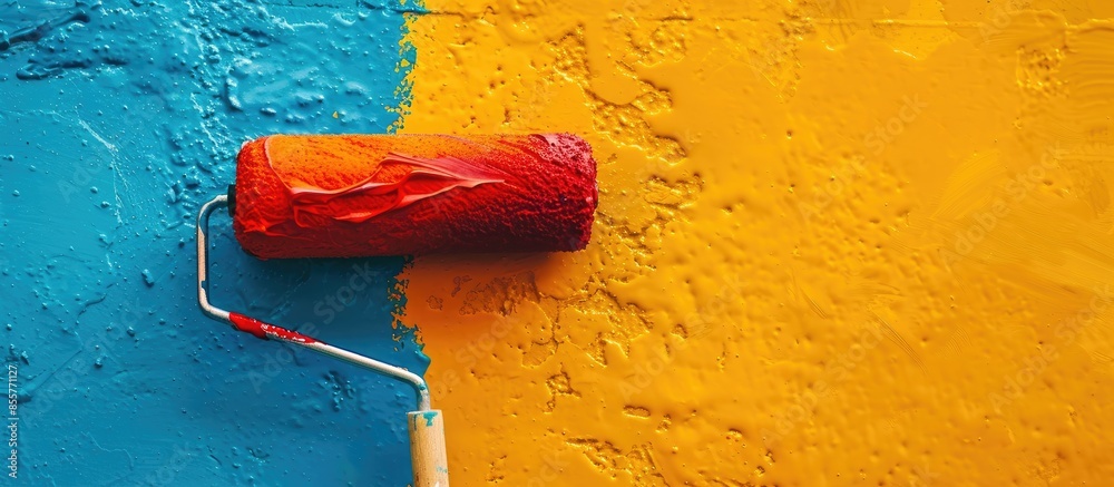 Aufkleber Close up of a color paint roller. with copy space image. Place for adding text or design