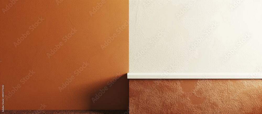 Poster corner of room with two colors of paint on the wall, brown and white. background. wallpaper. . with 