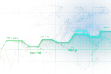 Abstract financial graph overlay on a world map, concept of global market analysis