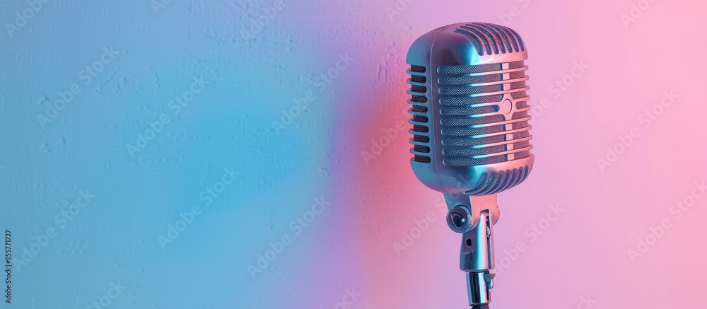 Poster Microphone isolated on a pastel background Microphone. with copy space image. Place for adding text or design