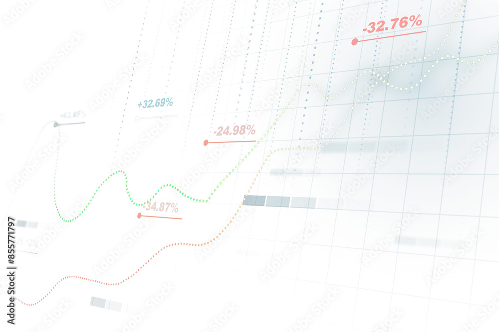 Aufkleber an abstract financial chart with dotted lines and percentage markers on a soft, transparent grid bac