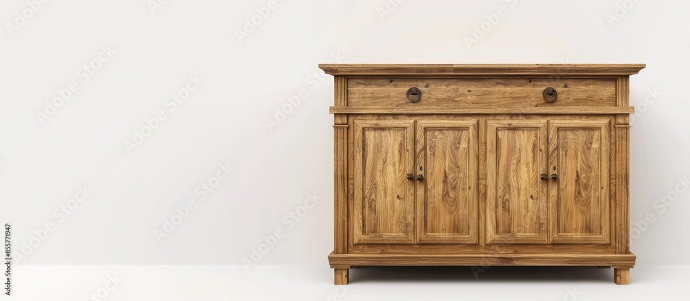 Poster wooden dining cabinet isolated on white background. with copy space image. Place for adding text or design