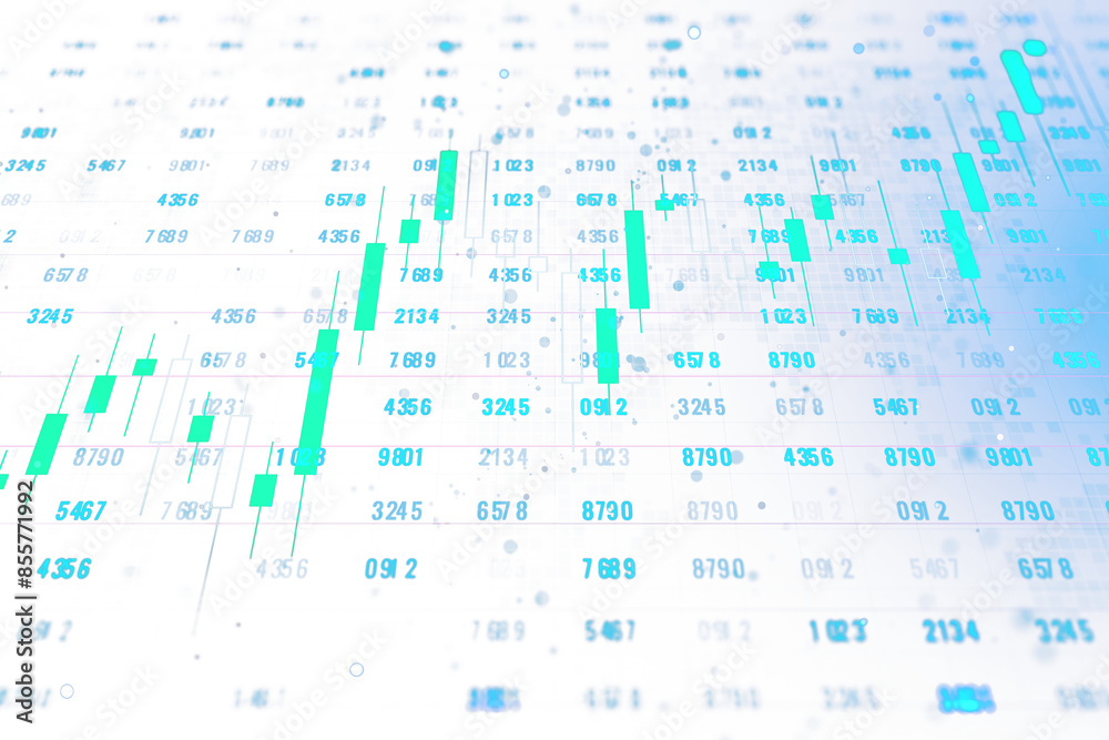 Poster An abstract financial chart with candlestick patterns on a blurred numerical data background, representing the concept of stock market analysis